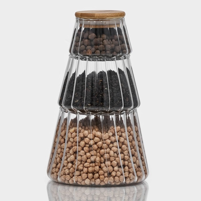 Банки стеклянные для хранения сыпучих продуктов BellaTenero &laquo;Эко&raquo;, 3 предмета, 14&times;22,5 см, с бамбуковой крышкой