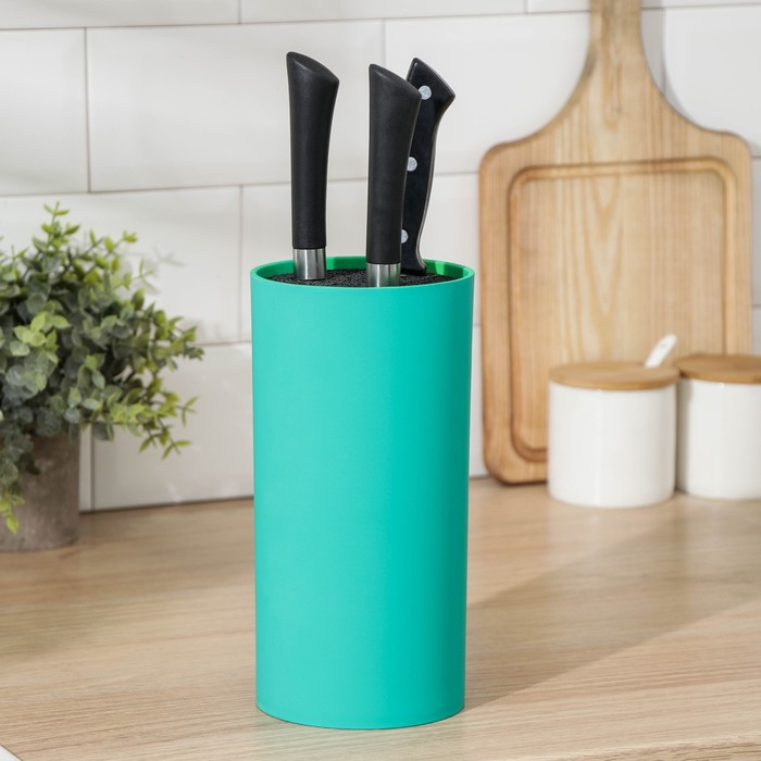 Подставка для ножей &laquo;Нео&raquo;, 22&times;11 см, с наполнителем, покрытие Soft-touch, цвет зелёный