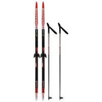 Комплект лыжный: пластиковые лыжи 160 см с насечкой, стеклопластиковые палки 120 см, крепления NN75 мм, цвета МИКС