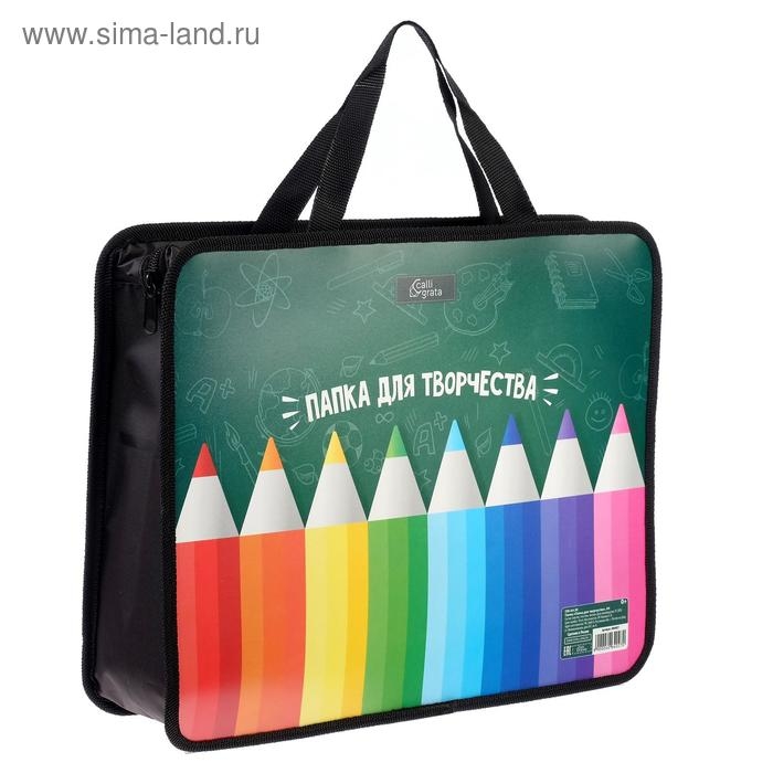 Папка с ручками А4, 330 х 260 х 75 мм, пластиковая, ручки-тесьма, Calligrata Папка с ручками А4, 330 х 260 х 75 мм, пластиковая, ручки-тесьма, Calligrata "Папка для творчества"