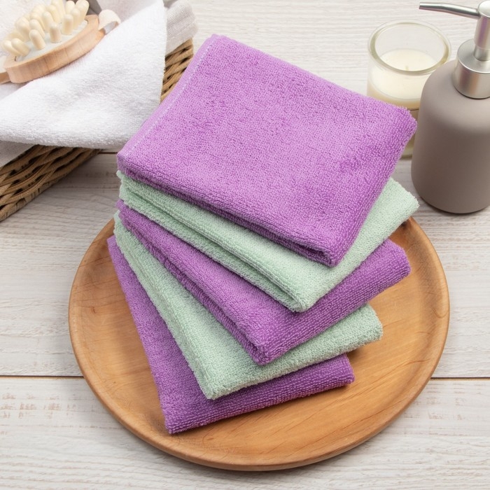 Набор махровых полотенец Этель Summer 30х30 см -5шт, 100% хлопок 340 гр/м2 Набор махровых полотенец Этель Summer 30х30 см -5шт, 100% хлопок 340 гр/м2