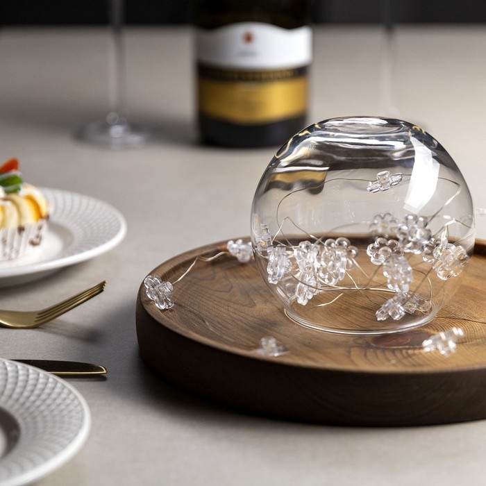 Гирлянда &laquo;Нить&raquo; 2 м роса с насадками &laquo;Цветок&raquo;, IP20, серебристая нить, 20 LED, 2 режима, батарейки ААх2 (нет в комплекте), свечение тёплое белое