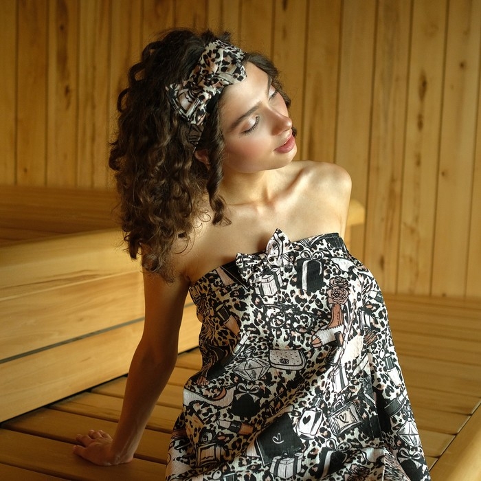 Набор для сауны Этель Набор для сауны Этель "Леопард" парео с бантиком+полотенце 80х150 см+повязка,100% хл