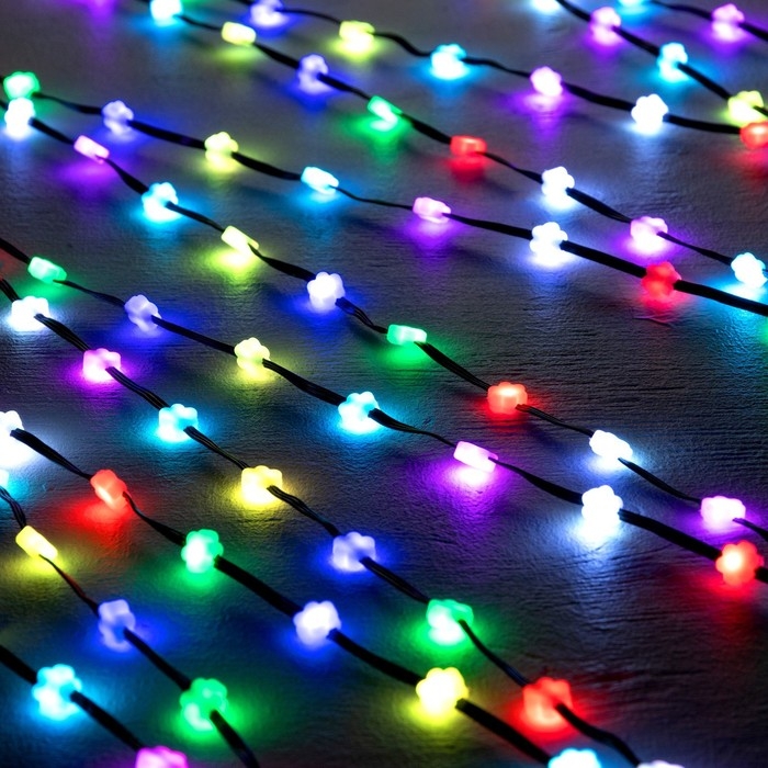 Умная гирлянда &laquo;Нить&raquo; 5 м роса с насадками &laquo;Цветочки&raquo;, IP20, серебристая нить, 100 LED, пульт ДУ, приложение, свечение RGB, USB