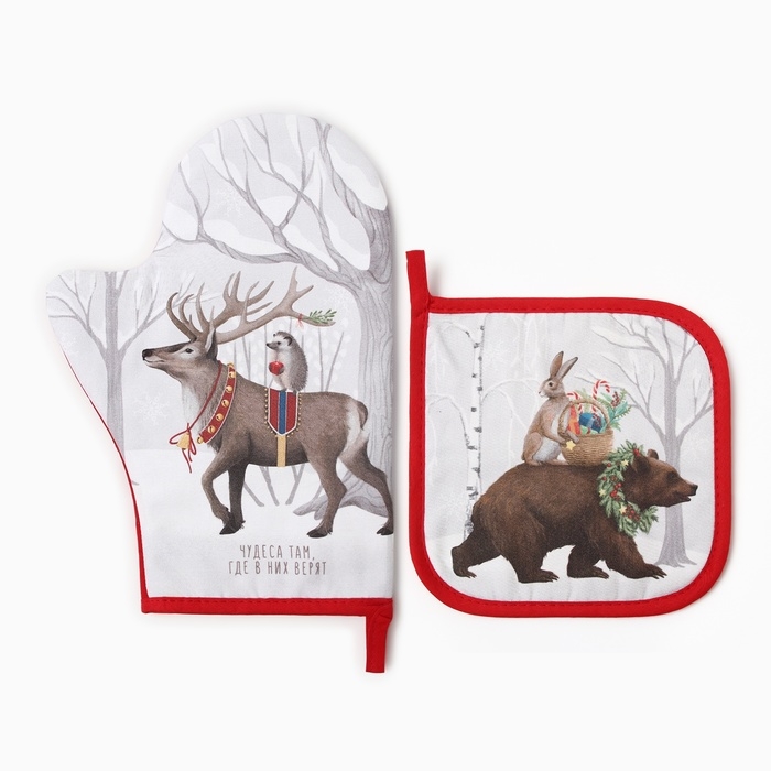 Набор кух. Этель "Лесные звери" варежка 20х28см, прихватка 19х19см,100%хл