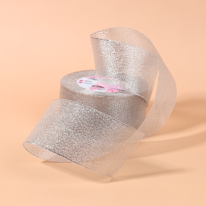 Лента парчовая, 50 мм, 23 &plusmn; 1 м, цвет серебряный
