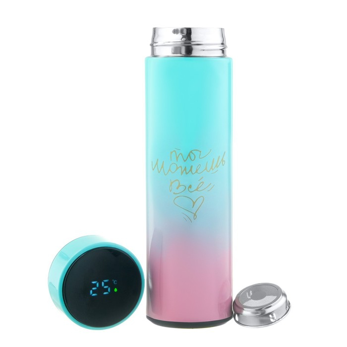 Термос, 500 мл, Basic "Мастер К.", сохраняет тепло 8 ч, термометр, розово-голубой