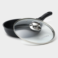 Сковорода &laquo;Традиция&raquo;, d=22 см, стеклянная крышка, съёмная ручка, антипригарное покрытие, цвет чёрный