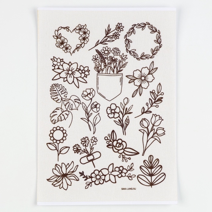 Водорастворимый стикер для вышивания «Цветочки», 15 х 21 см Водорастворимый стикер для вышивания «Цветочки», 15 х 21 см