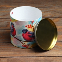 Новый год. Подарочная коробка, тубус &laquo;Снегири с рябиной&raquo; 120 х 120 мм (100 мм внутр. высота).