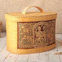 Хлебница &laquo;Скоморохи&raquo;, на шарнирах, с ручкой, 23&times;27&times;20 см, береста