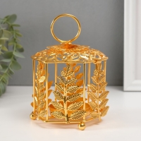 Подсвечник металл на 1 свечу "Фонарик. Цветок и веточки" золото d=5,5 см 9,8х10,5х14 см Подсвечник металл на 1 свечу "Фонарик. Цветок и веточки" золото d=5,5 см 9,8х10,5х14 см