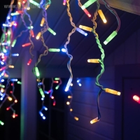 Гирлянда "Бахрома" 3 х 0.6 м , IP65, УМС, белая нить каучук, 108 LED, свечение мульти, 220 В