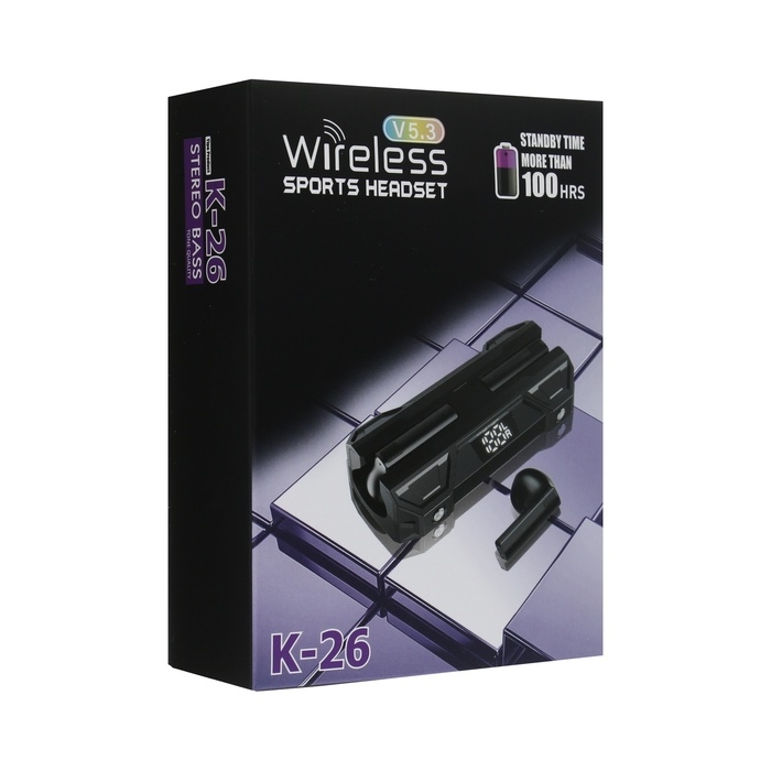 Наушники беспроводные K26, TWS, вкладыши, BT 5.0, 35/260 мАч, дисплей, красные Наушники беспроводные K26, TWS, вкладыши, BT 5.0, 35/260 мАч, дисплей, красные