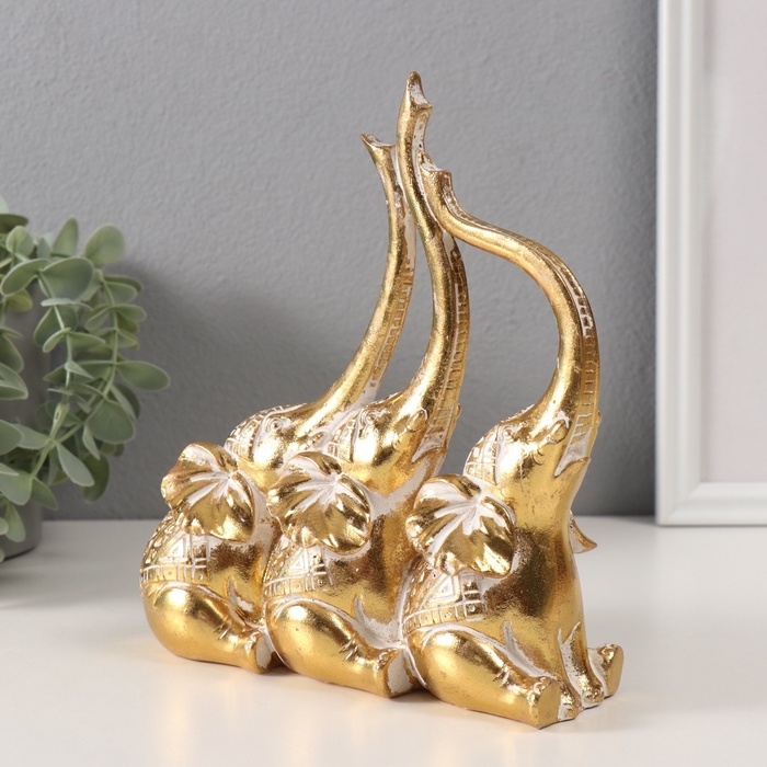 Сувенир полистоун "Три слона. Индейские узоры" золото 18,3х6,7х20 см