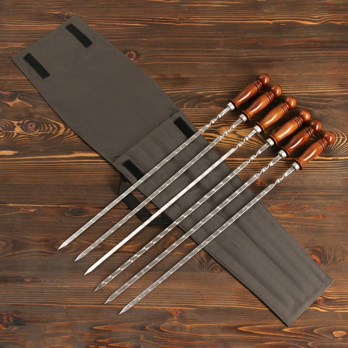 Набор шампуров Набор шампуров "Ташкент" в чехле, 6 шт, рабочая часть - 50см, зеленый