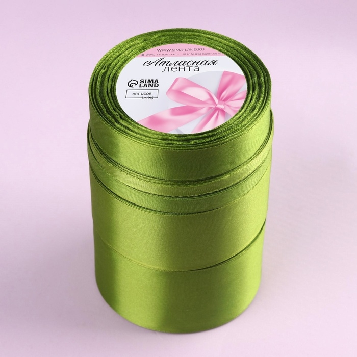 Набор атласных лент, 5 шт, размер лент: 6/10/20/40/50 мм × 23 ± 1 м, цвет травяной Набор атласных лент, 5 шт, размер лент: 6/10/20/40/50 мм × 23 ± 1 м, цвет травяной