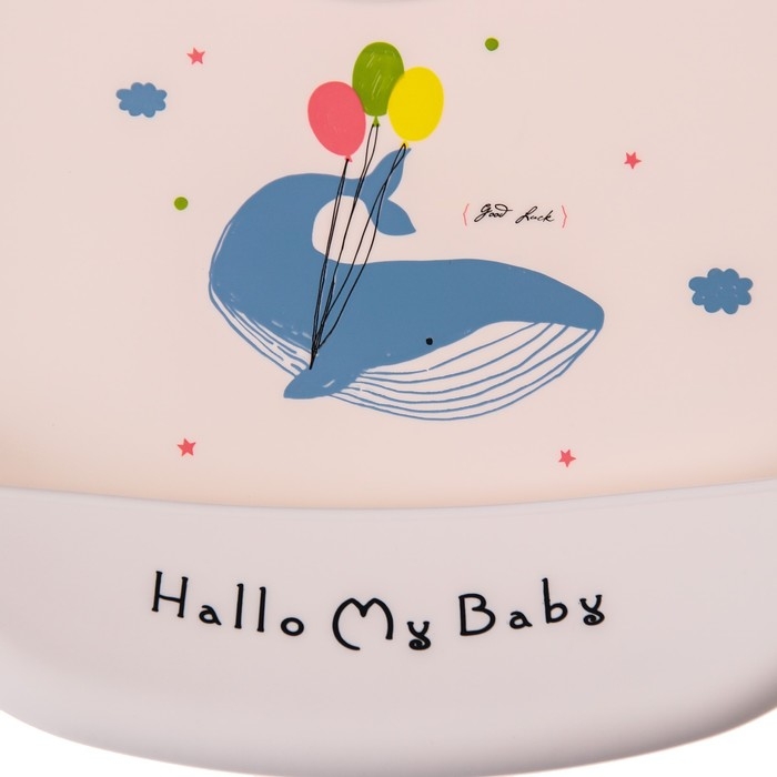 Нагрудник силиконовый, на кнопках, с карманом &laquo;Кит&raquo;, цвет серый/белый