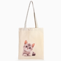 Шопер &laquo;Котик&raquo; 33,5 х 39,5 см., отдел без молнии, без подклада, белый