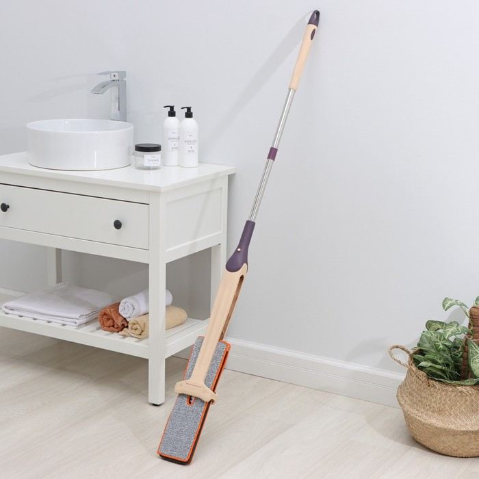 Швабра с отжимом Доляна, двусторонняя насадка из микрофибры 38&times;12 см, стальная ручка 134 см