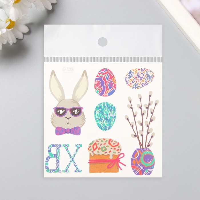 Татуировка на тело цветная "Кролик в очках" 10х10 см