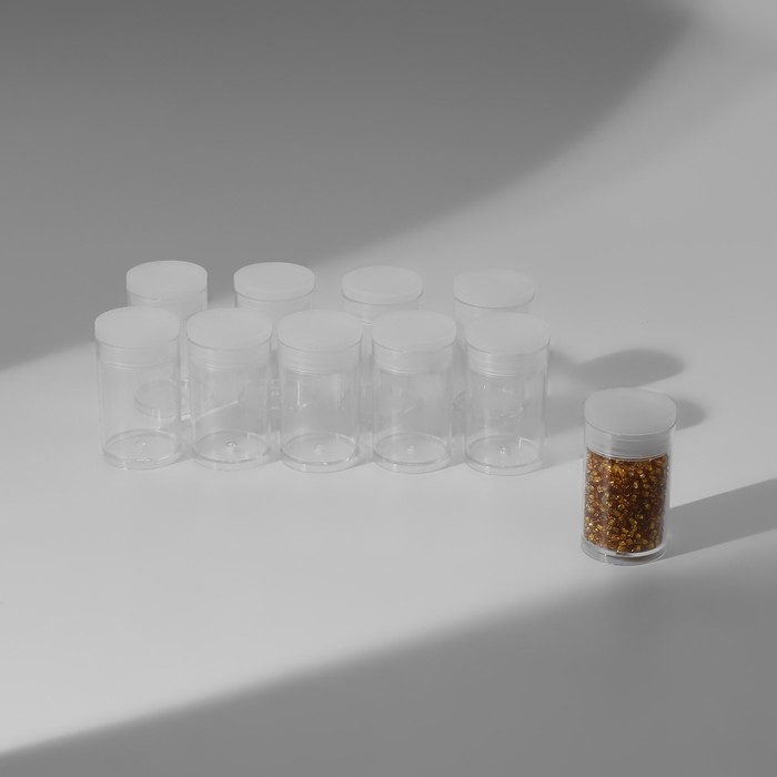Набор баночек для хранения мелочей, d = 2,1 &times; 3,6 см, 10 шт, в контейнере, 11,5 &times; 9 &times; 2,7 см