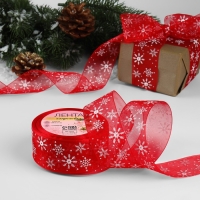 Новый год! Лента капроновая «Снежинки», 40 мм × 23 ± 1 м, цвет красный/белый Новый год! Лента капроновая «Снежинки», 40 мм × 23 ± 1 м, цвет красный/белый