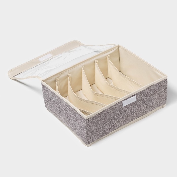 Органайзер для хранения белья Доляна «Тео», 6 ячеек, с прозрачной крышкой, 32×23×12 см, цвет серый Органайзер для хранения белья Доляна «Тео», 6 ячеек, с прозрачной крышкой, 32×23×12 см, цвет серый