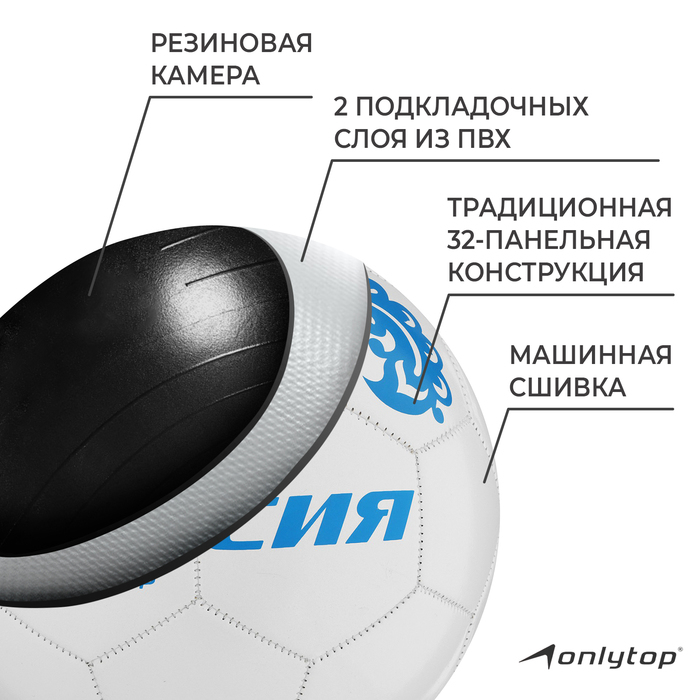 Футбольный мяч ONLYTOP &laquo;Россия&raquo;, машинная сшивка, 32 панели, р. 5, PVC