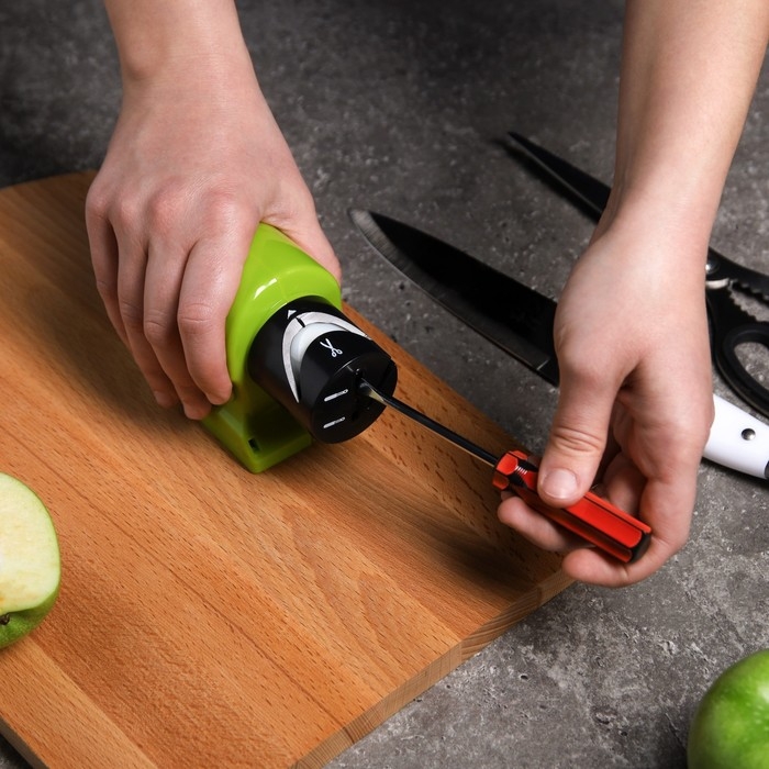 Ножеточка Luazon LTE-02, электрическая, для ножей/ножниц/отвёрток, 4хАА (не в ком.), зелёная