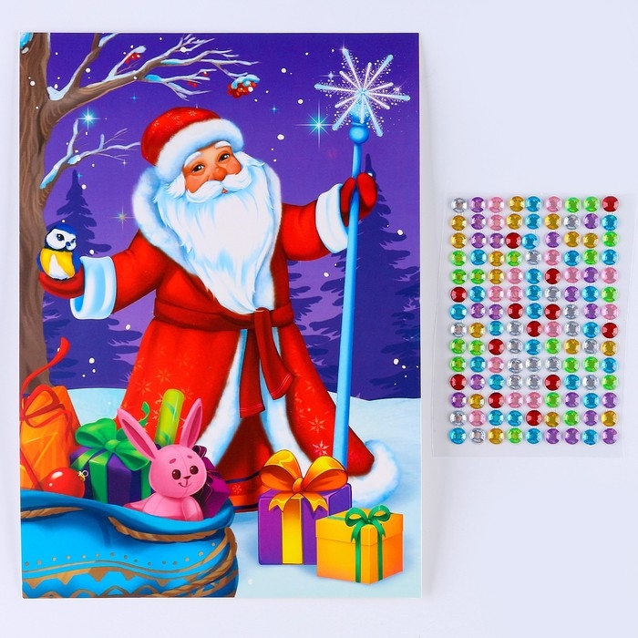 Аппликация на новый год стразами для детей на новый год &laquo;Дед Мороз&raquo;, новогодний набор для творчества