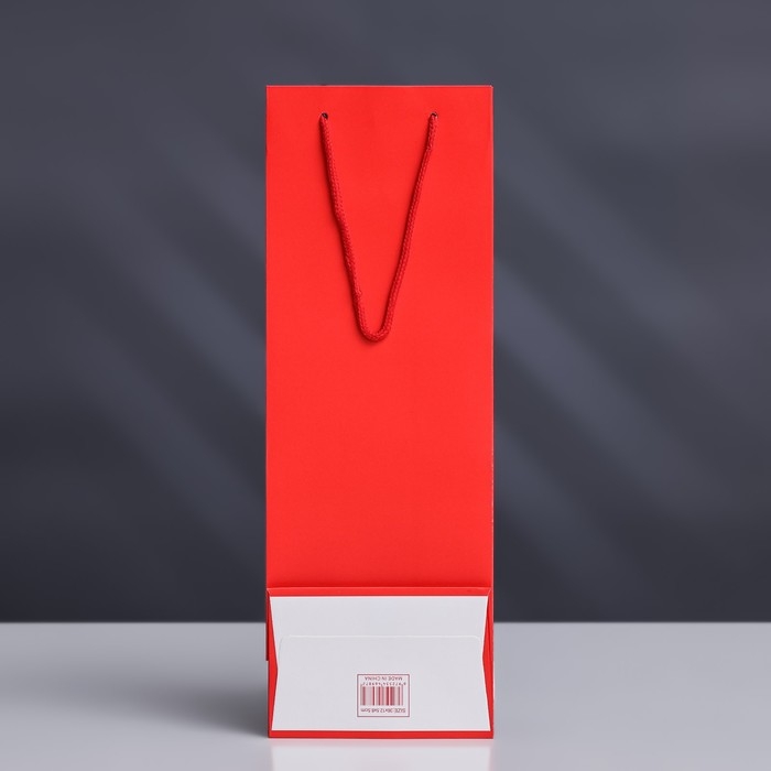 Пакет под бутылку с PVC окном 12,5 &times; 8,5 &times; 36 см, красный