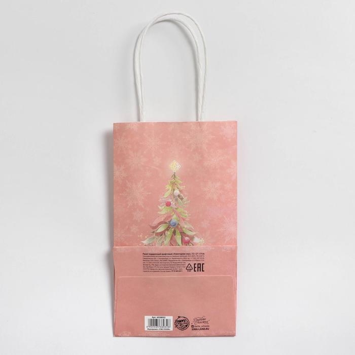 Пакет подарочный новогодний крафтовый &laquo;Новогодние сны&raquo;, 12 х 21 х 9 см, Новый год