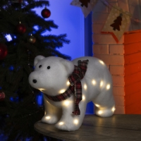 Светодиодная фигура &laquo;Мишка&raquo; 45 &times; 25 &times; 20 см, флок, батарейки ААх2 (не в комплекте), свечение тёплое белое