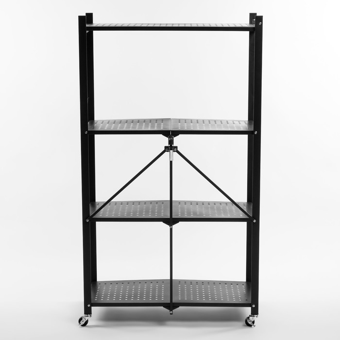 Стеллаж складной на колесах, 4 полки, 72&times;34&times;122см, цвет чёрный матовый