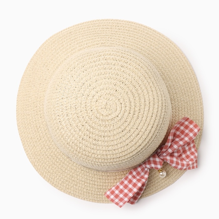 Шляпа для девочки MINAKU с бантом, цвет бежевый, р-р 52 Шляпа для девочки MINAKU с бантом, цвет бежевый, р-р 52