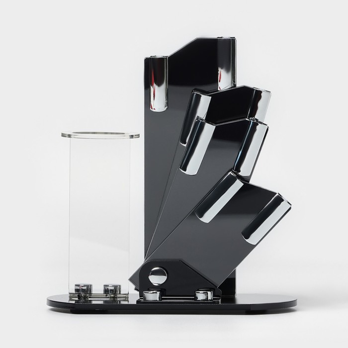 Набор кухонный на подставке &laquo;Изгиб&raquo;, 5 предметов: 4 ножа, лезвие 7,5 см, 10 см, 13 см, 15 см, овощечистка, цвет красный