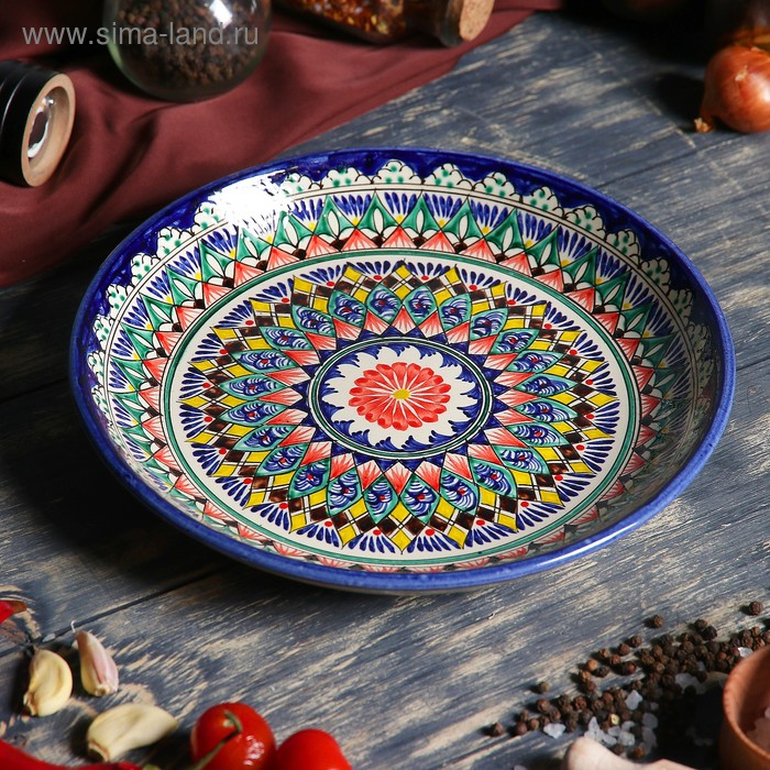 Ляган Риштанская Керамика Ляган Риштанская Керамика "Узоры", 25 см, синий
