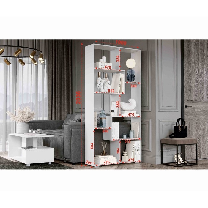 Стеллаж-перегородка Пегас, 1000х297х2036, Белый Стеллаж-перегородка Пегас, 1000х297х2036, Белый