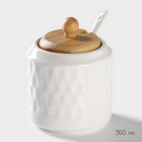 Набор керамический для специй и соусов на бамбуковой подставке BellaTenero, 5 предметов: 2 соусника 200 мл, сахарница 360 мл, солонка 120 мл, перечница 120 мл, цвет белый Набор керамический для специй и соусов на бамбуковой подставке BellaTenero, 5 предметов: 2 соусника 200 мл, сахарница 360 мл, солонка 120 мл, перечница 120 мл, цвет белый