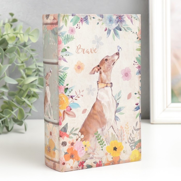 Сейф-книга дерево кожзам Сейф-книга дерево кожзам "Борзая в цветах" 17х11х5 см