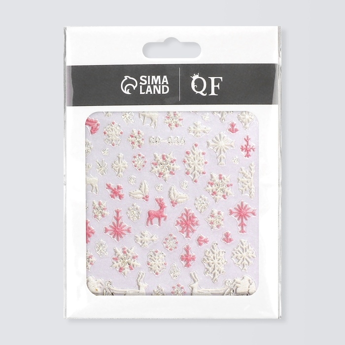 Новый год! Наклейки для ногтей &laquo;Снежики&raquo;, объёмные, цвет белый/розовый