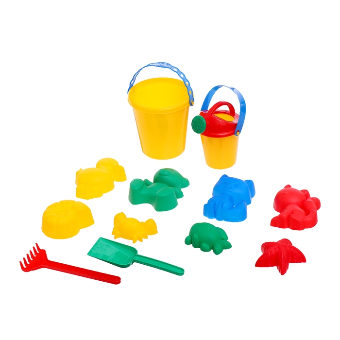 Набор для игры в песке №113 (8 формочек, совок, лейка, грабли, ведро) МИКС