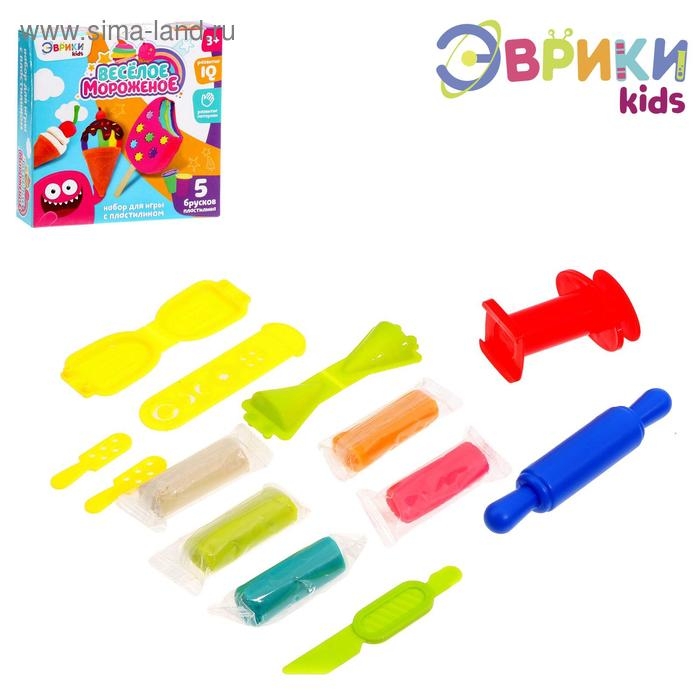 Игровой набор для лепки «Весёлое мороженое», 5 брусков пластилина, аксессуары Игровой набор для лепки «Весёлое мороженое», 5 брусков пластилина, аксессуары
