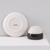 Сервиз фарфоровый чайный Доляна &laquo;Марокко&raquo;, 12 предметов: 6 чашек 280 мл, 6 блюдец d=15 см, цвет белый и чёрный