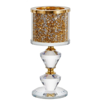 Подсвечник стекло на 1 свечу "Золотые камешки" ножка с кристаллами 16,5х7,5х7,5 см