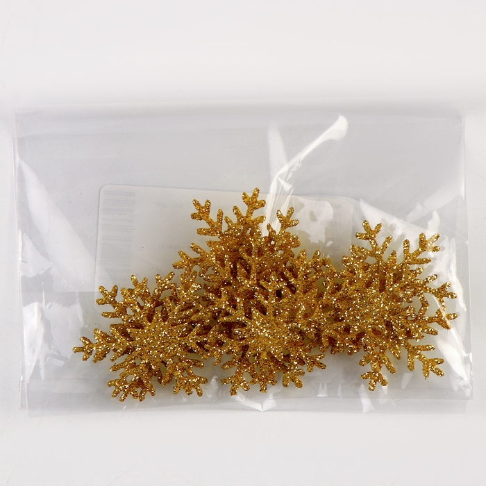 Новогодний набор для декора «Снежинки» 12 шт., цвет золото Новогодний набор для декора «Снежинки» 12 шт., цвет золото