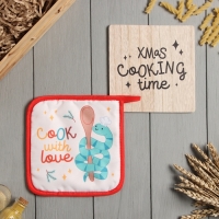 Новый год. Символ года. Змея. Набор кухонный Cooking time: подставка 15*15 см, прихватка 17*17см