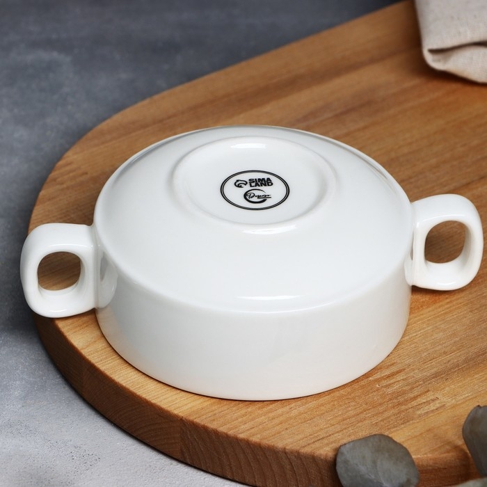 Супница с ручками керамическая &laquo;Веточка&raquo;, 10.5 х 5 см, 220 мл, цвет белый