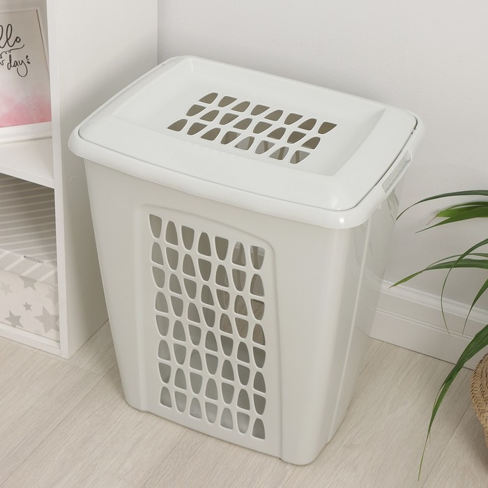 Корзина бельевая с крышкой «Молетта», 60 л, 47,9×36,9×55 см, цвет светло-серый Корзина бельевая с крышкой «Молетта», 60 л, 47,9×36,9×55 см, цвет светло-серый